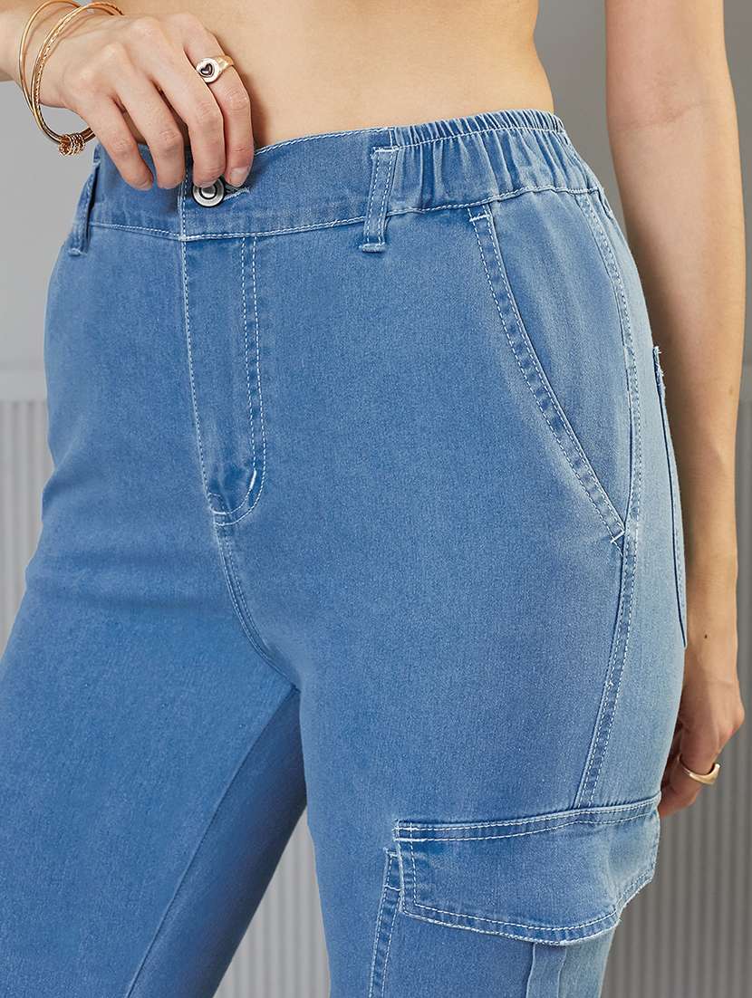 women solid high rise denim cargo - 22362191 -  Standard Image - 4