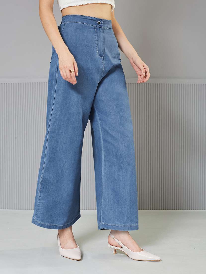 women solid high rise wide leg jeans - 22362194 -  Standard Image - 1