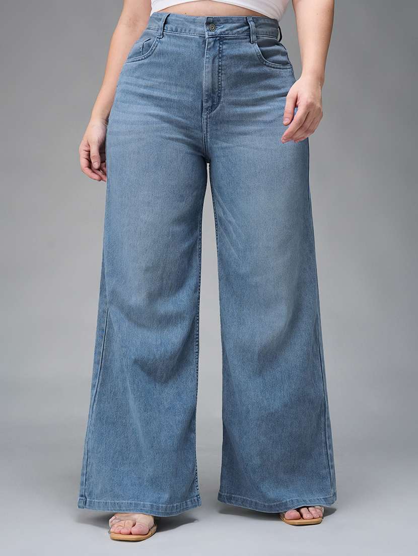 womne plus size solid high rise wide leg jeans - 22362201 -  Standard Image - 1