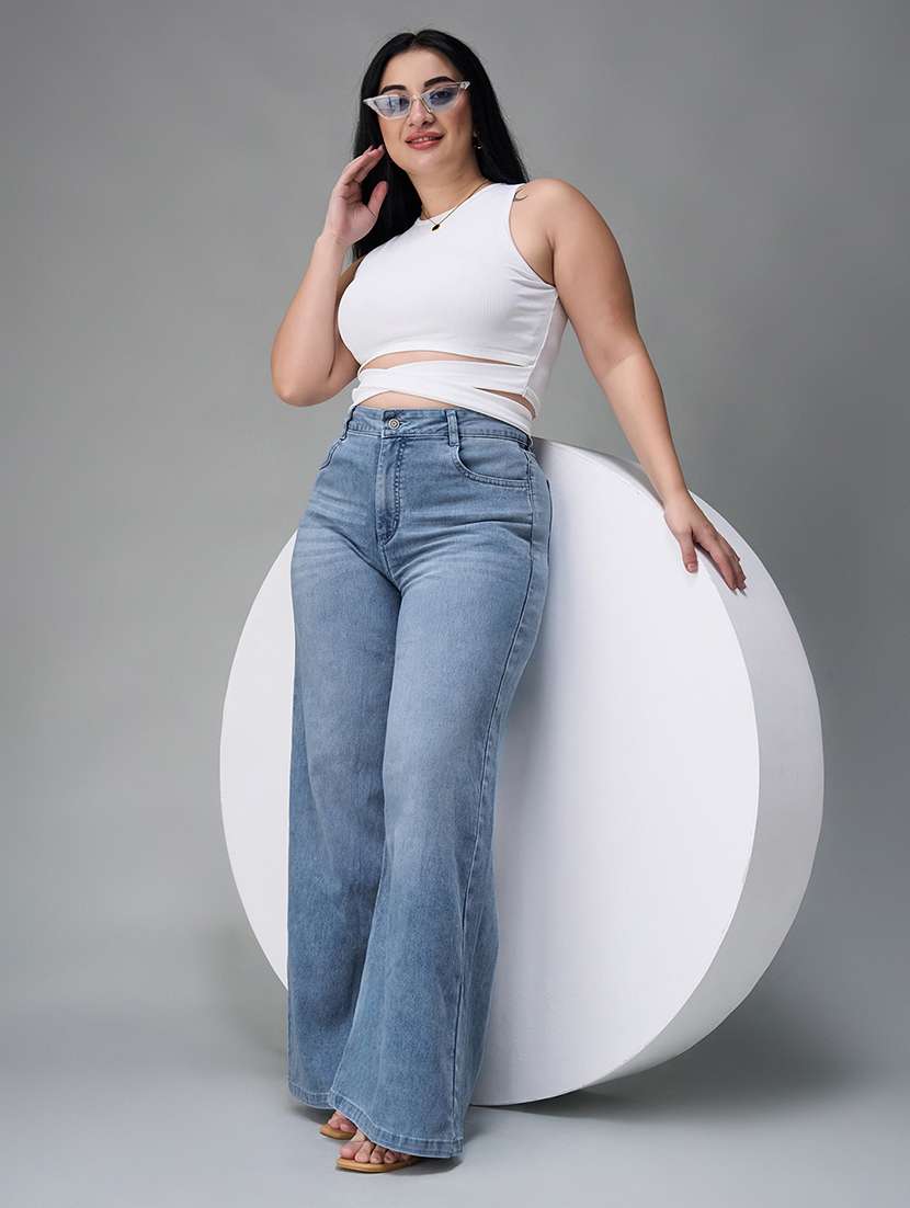 womne plus size solid high rise wide leg jeans - 22362201 -  Standard Image - 4