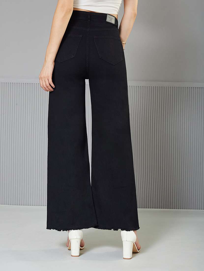 women solid high rise wide leg jeans - 22362208 -  Standard Image - 1