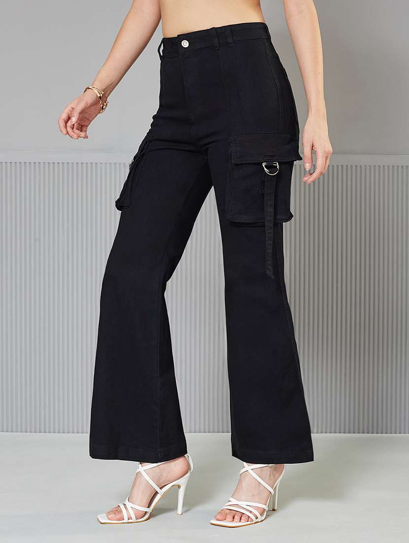 women solid high rise denim cargo - 22362211 -  Standard Image - 1