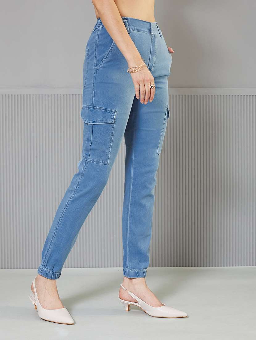 women solid high rise denim cargo - 22362214 -  Standard Image - 1