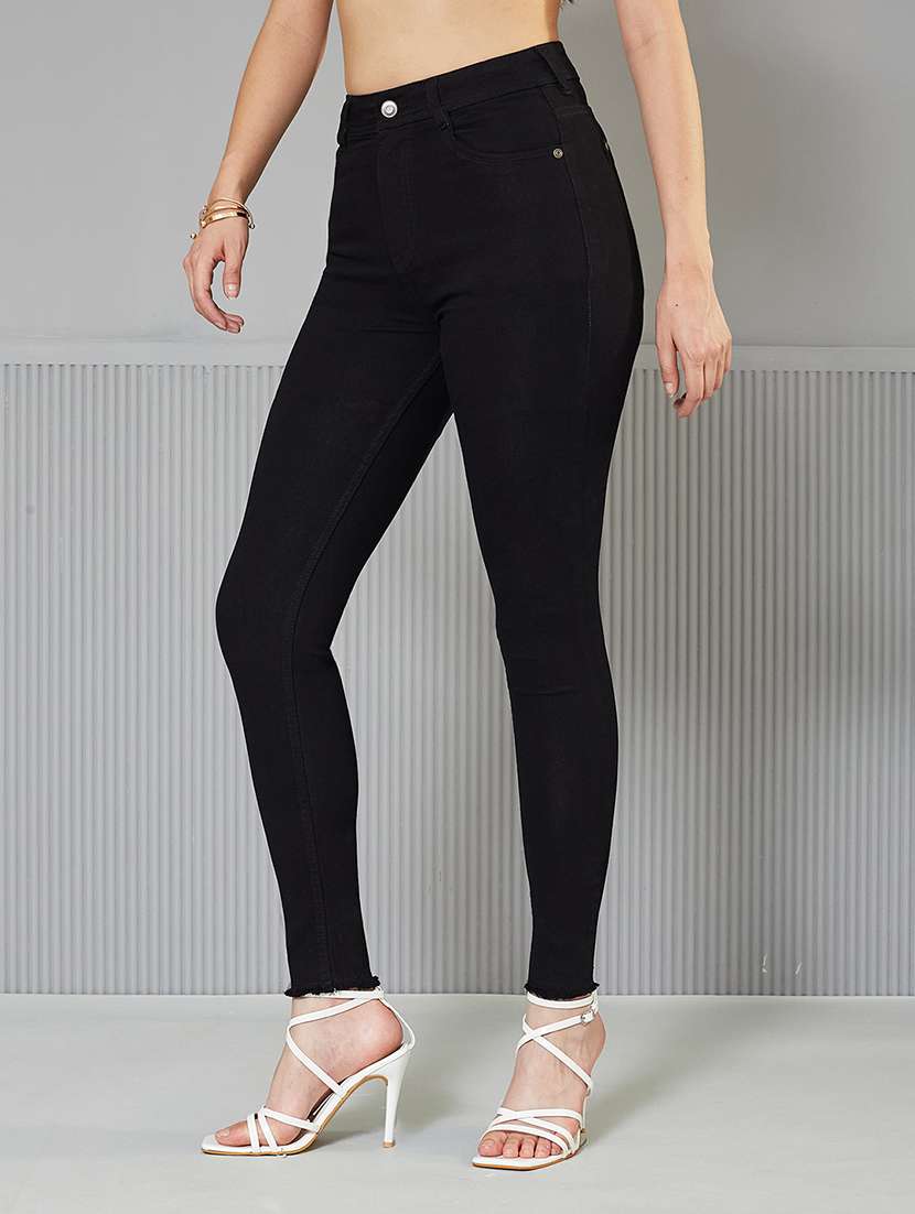 women solid high rise skinny fit jeans