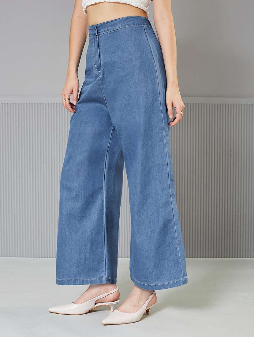 women solid high rise wide leg jeans - 22362232 -  Standard Image - 1