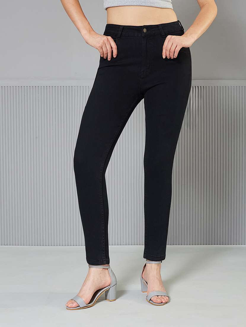 women solid high rise skinny fit jeans