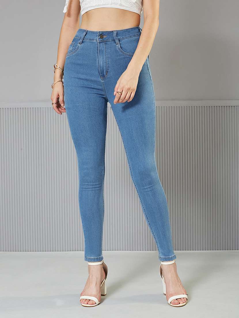 women solid high rise skinny fit jeans