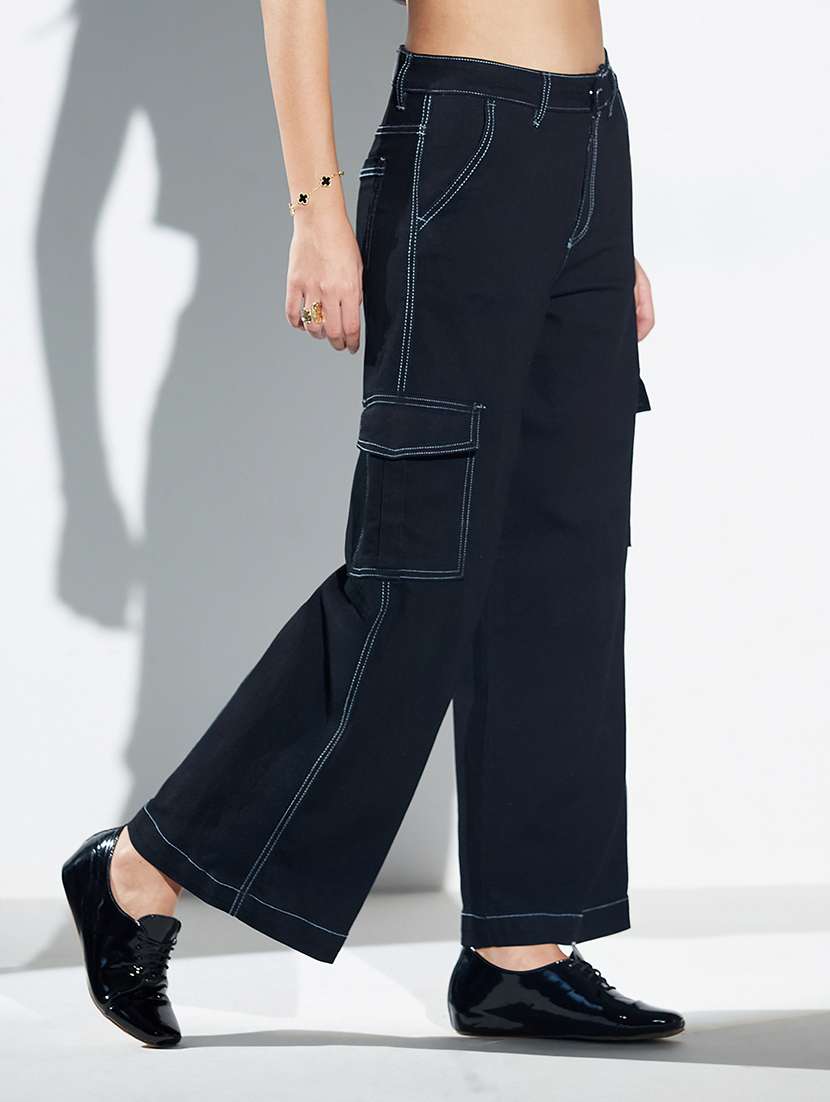 women solid high rise denim cargo - 22362247 -  Standard Image - 1