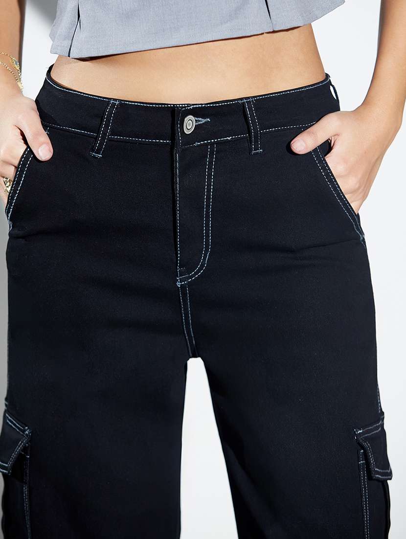 women solid high rise denim cargo - 22362247 -  Standard Image - 4