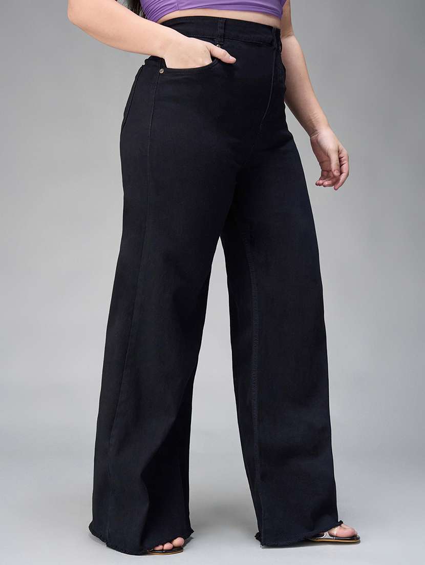 womne plus size solid high rise wide leg jeans - 22362255 -  Standard Image - 1