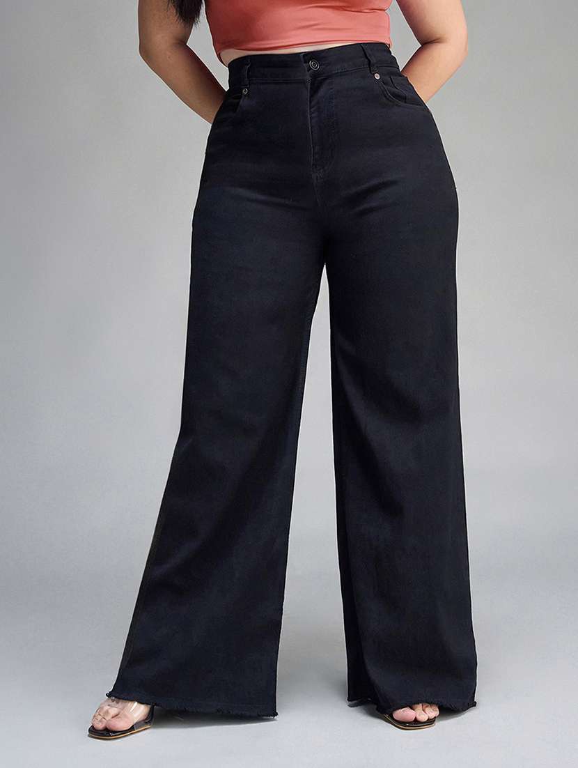 womne plus size solid high rise wide leg jeans - 22362258 -  Standard Image - 1