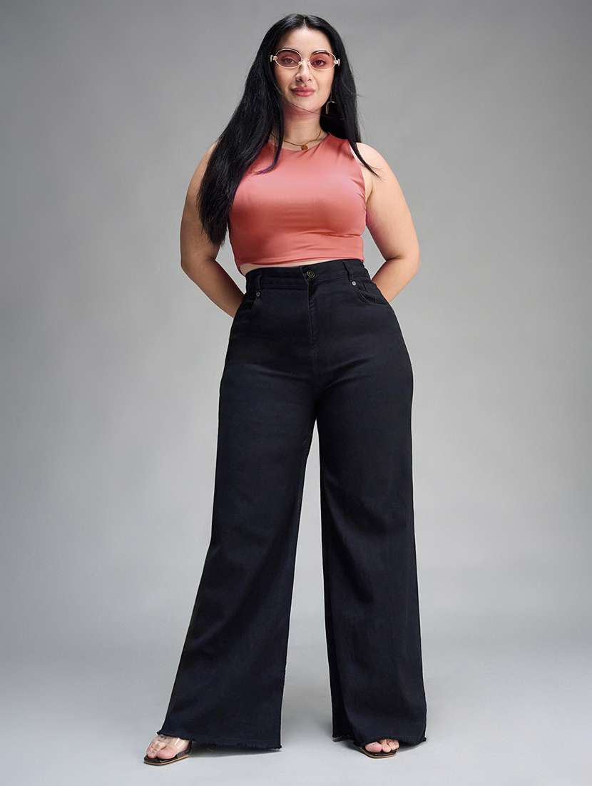 womne plus size solid high rise wide leg jeans - 22362258 -  Standard Image - 4