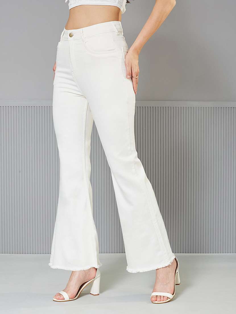 women solid high rise bootcut jeans