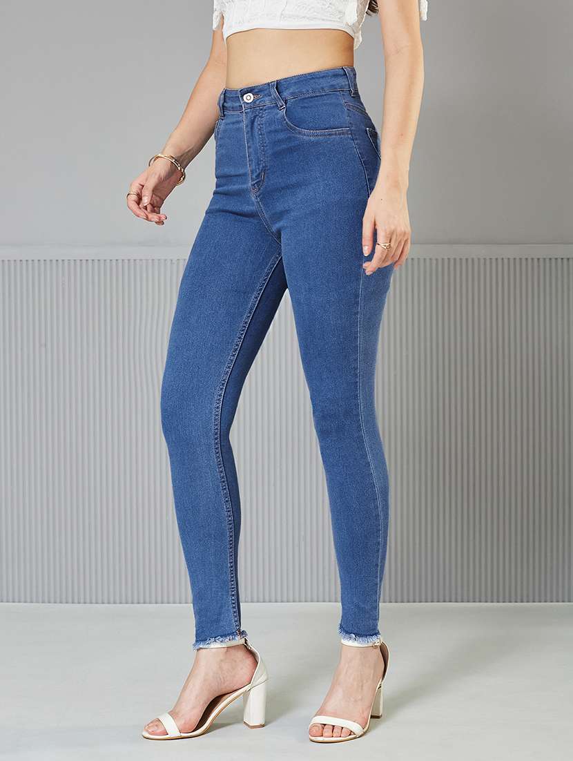 women solid high rise skinny fit jeans