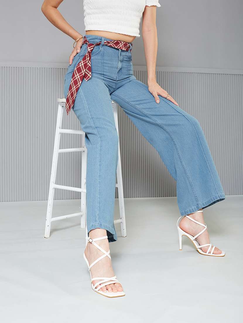 women solid high rise wide leg jeans - 22362267 -  Standard Image - 1