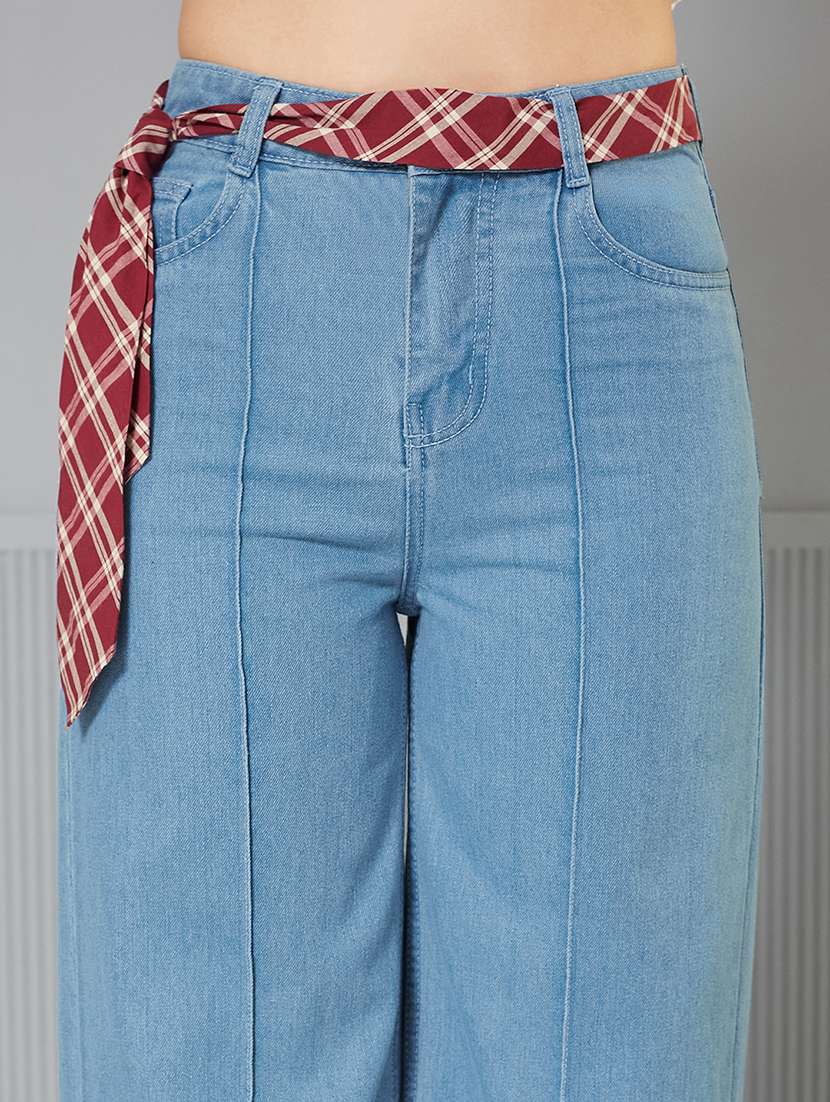 women solid high rise wide leg jeans - 22362267 -  Standard Image - 4