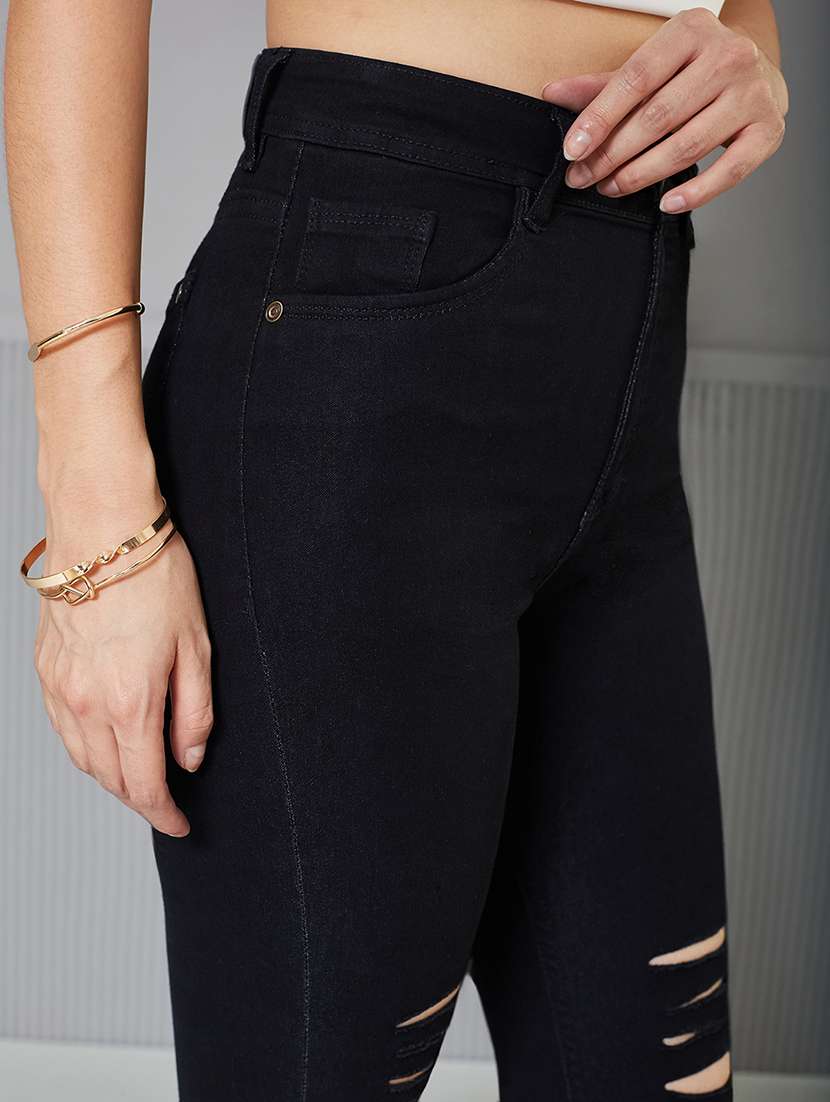 women slash knee high rise skinny fit jeans - 22362271 -  Standard Image - 1