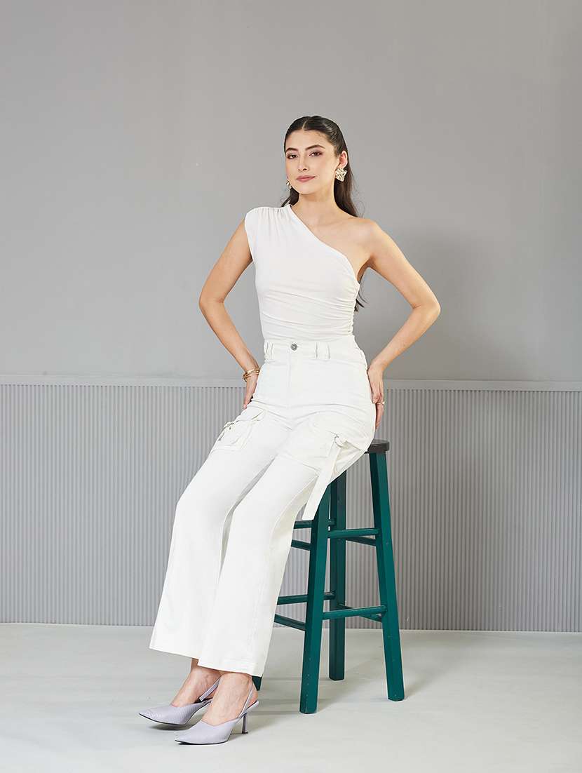 women solid high rise denim cargo - 22362279 -  Standard Image - 4