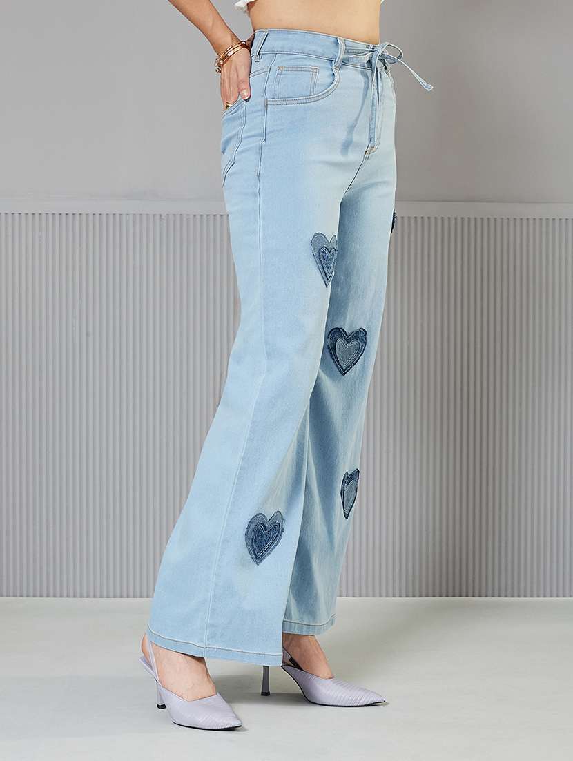 women patched high rise wide leg jeans - 22362285 -  Standard Image - 1