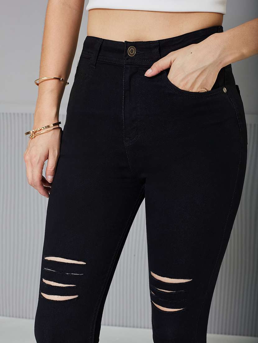women slash knee high rise skinny fit jeans - 22362298 -  Standard Image - 4
