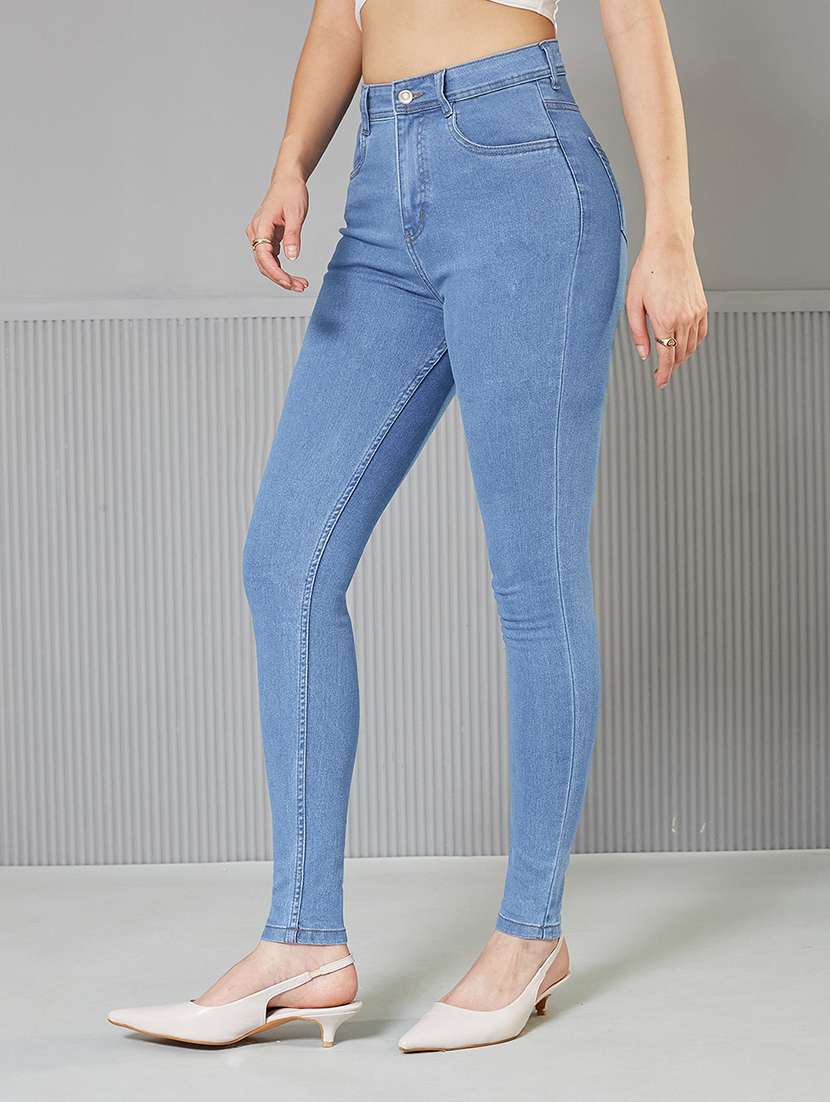 women solid high rise skinny fit jeans