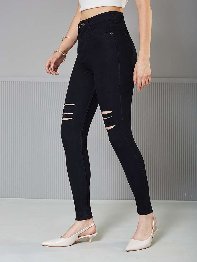 women slash knee high rise skinny fit jeans - 22362311 -  Standard Image - 1