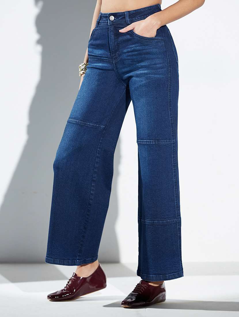 women solid high rise wide leg jeans - 22362312 -  Standard Image - 1