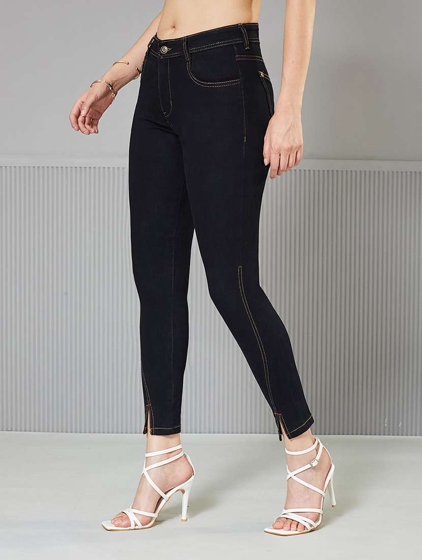 women solid high rise skinny fit jeans