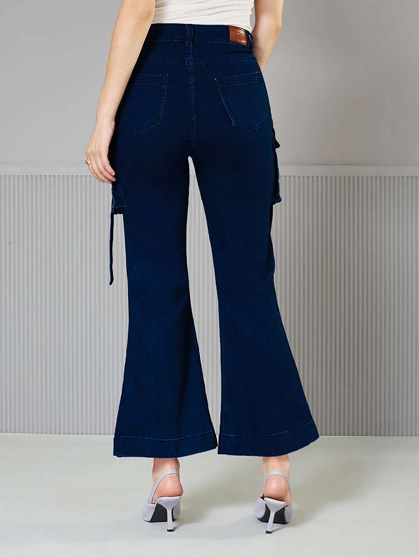women solid high rise denim cargo - 22362316 -  Standard Image - 1