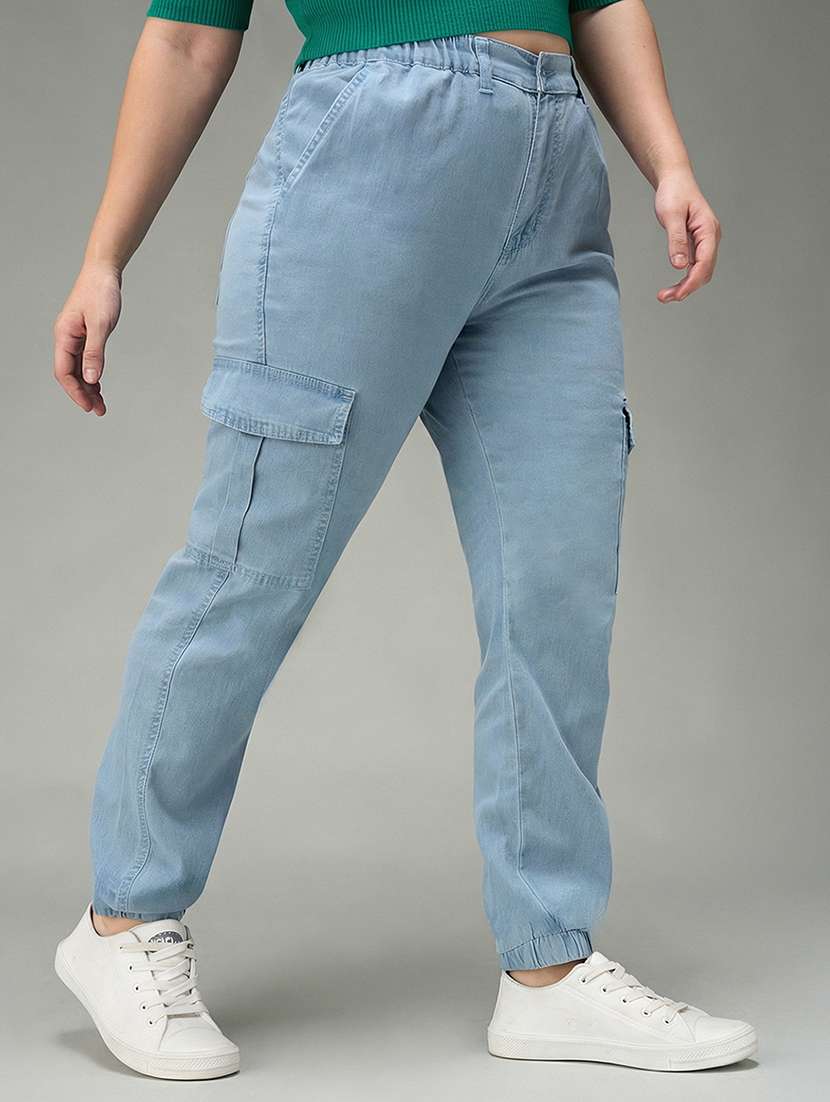 women plus size solid high rise denim jogger - 22362320 -  Standard Image - 1