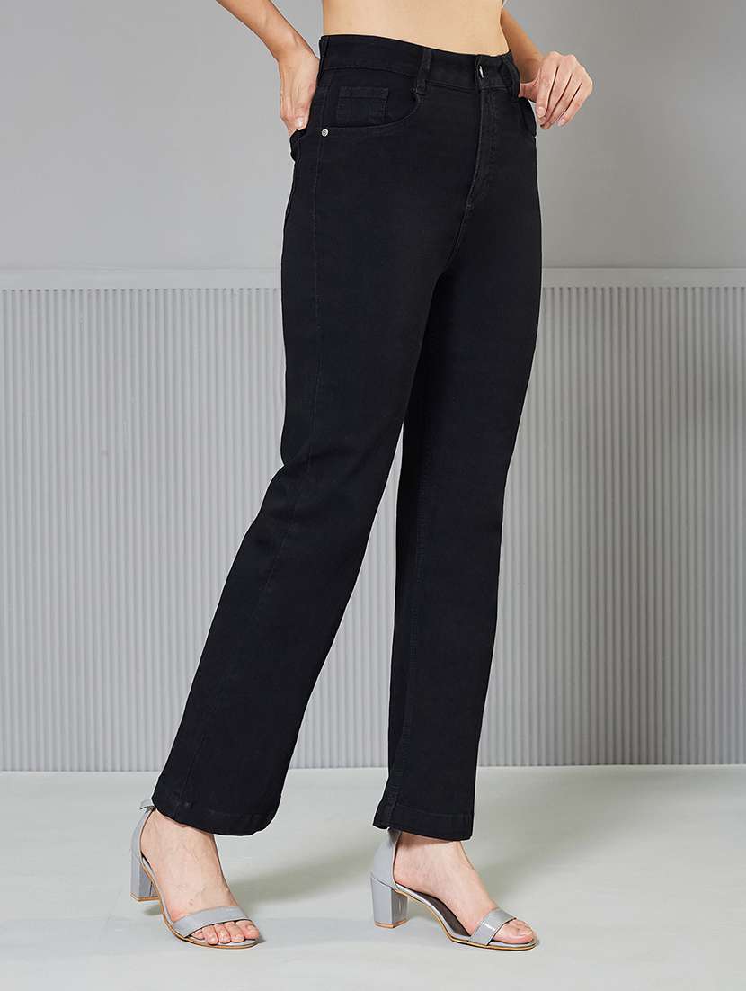 women solid high rise bootcut jeans