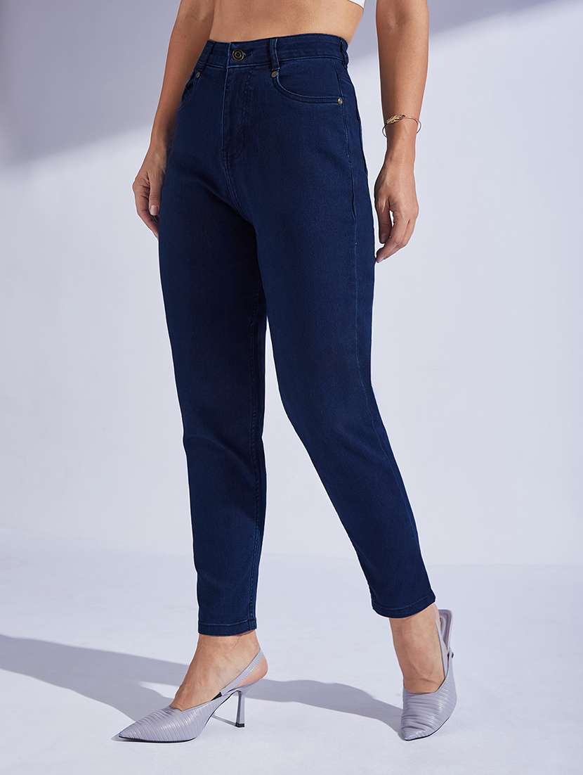 women solid high rise mom jeans - 22362322 -  Standard Image - 1