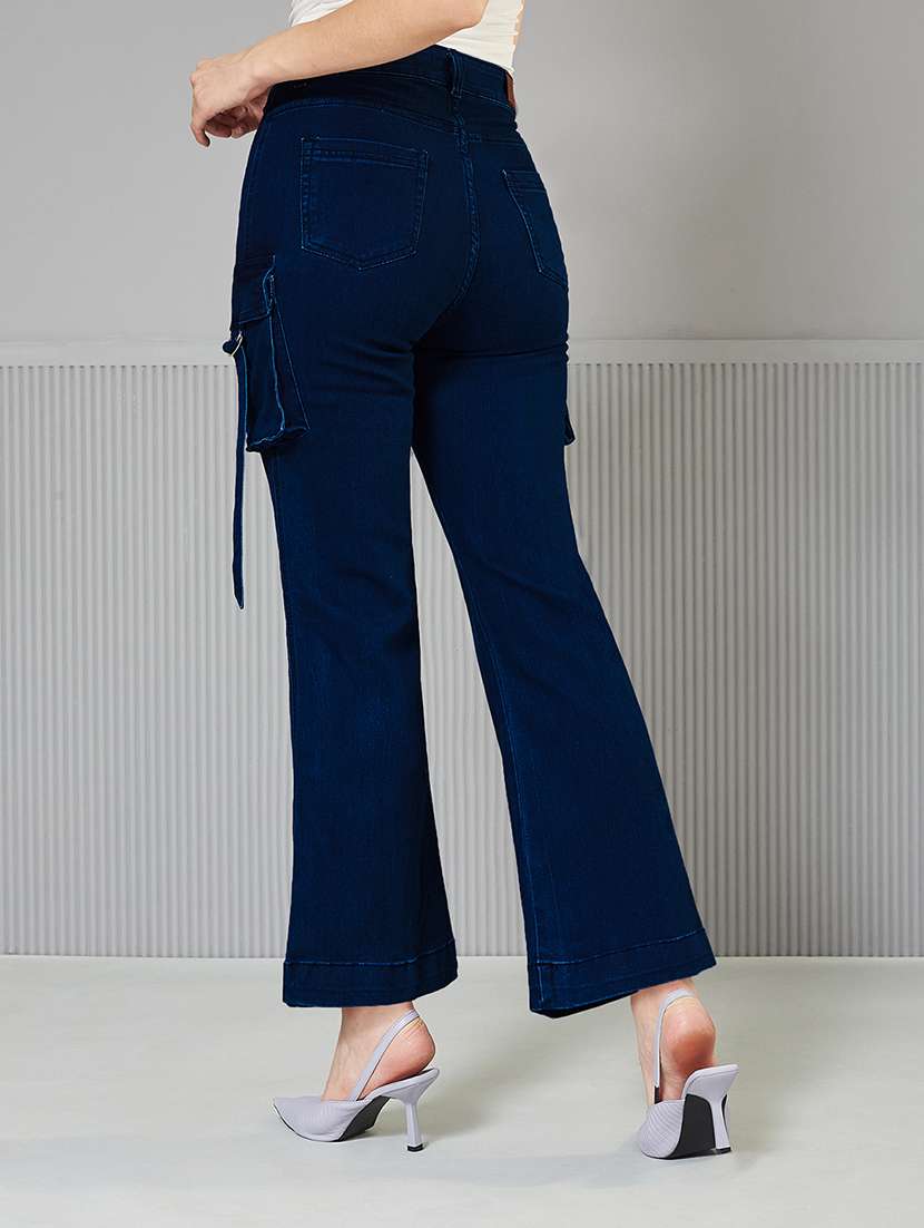 women solid high rise denim cargo - 22362328 -  Standard Image - 1