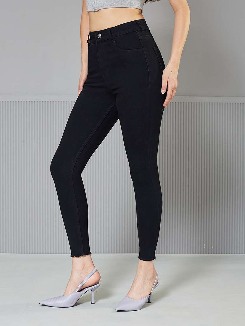 women solid high rise skinny fit jeans