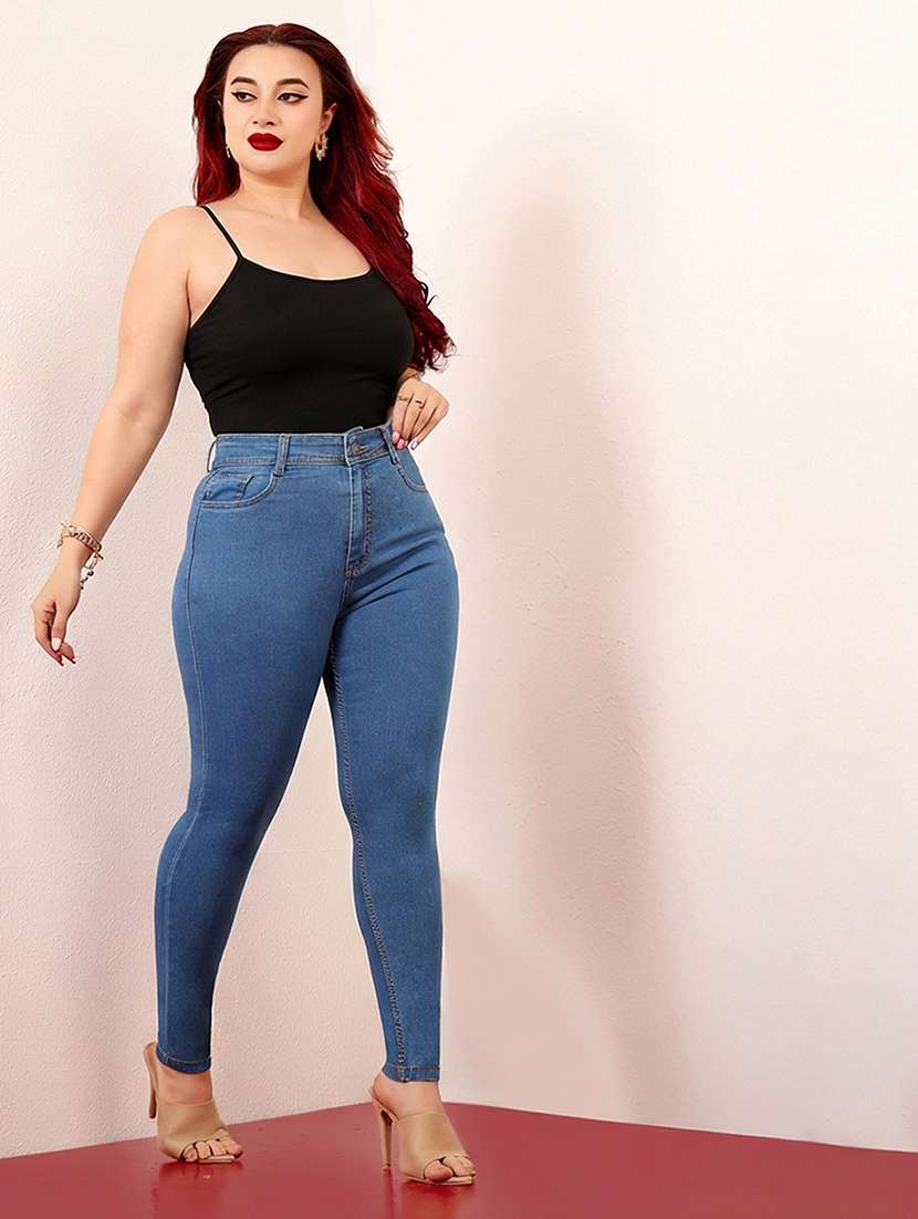 womne plus size solid high rise slim fit jeans - 22362333 -  Standard Image - 4
