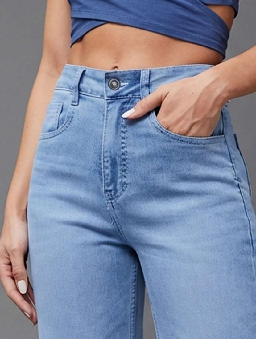 women solid high rise wide leg jeans - 22362337 -  Standard Image - 4