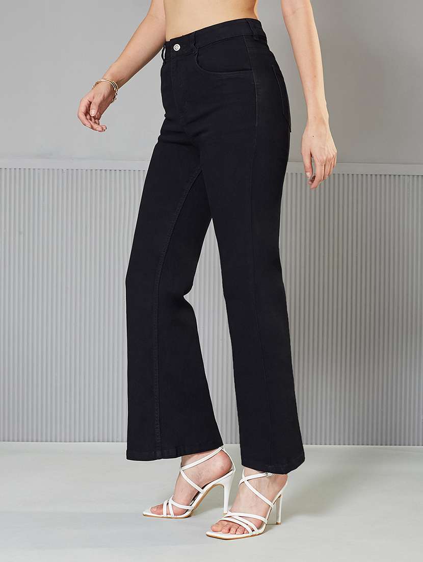 women solid high rise bootcut jeans