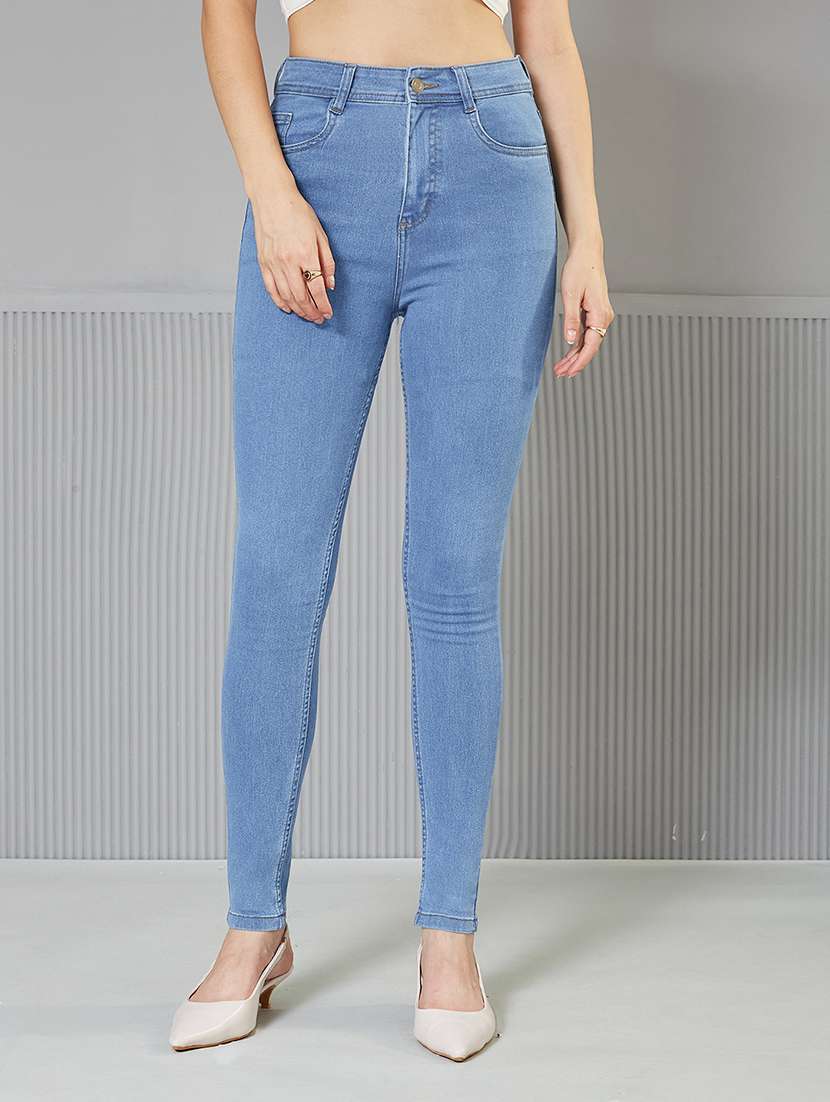women solid high rise skinny fit jeans