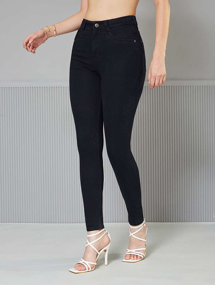women solid high rise skinny fit jeans
