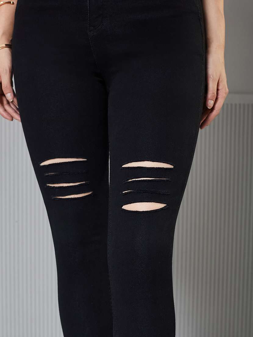 women slash knee high rise skinny fit jeans - 22362356 -  Standard Image - 4