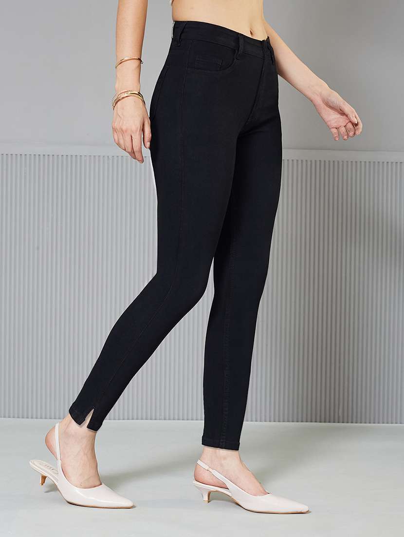 women solid high rise skinny fit jeans