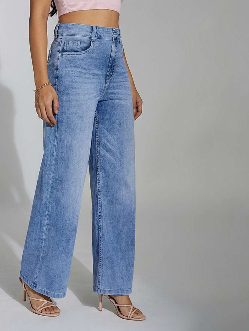 women solid high rise wide leg jeans - 22362393 -  Standard Image - 1