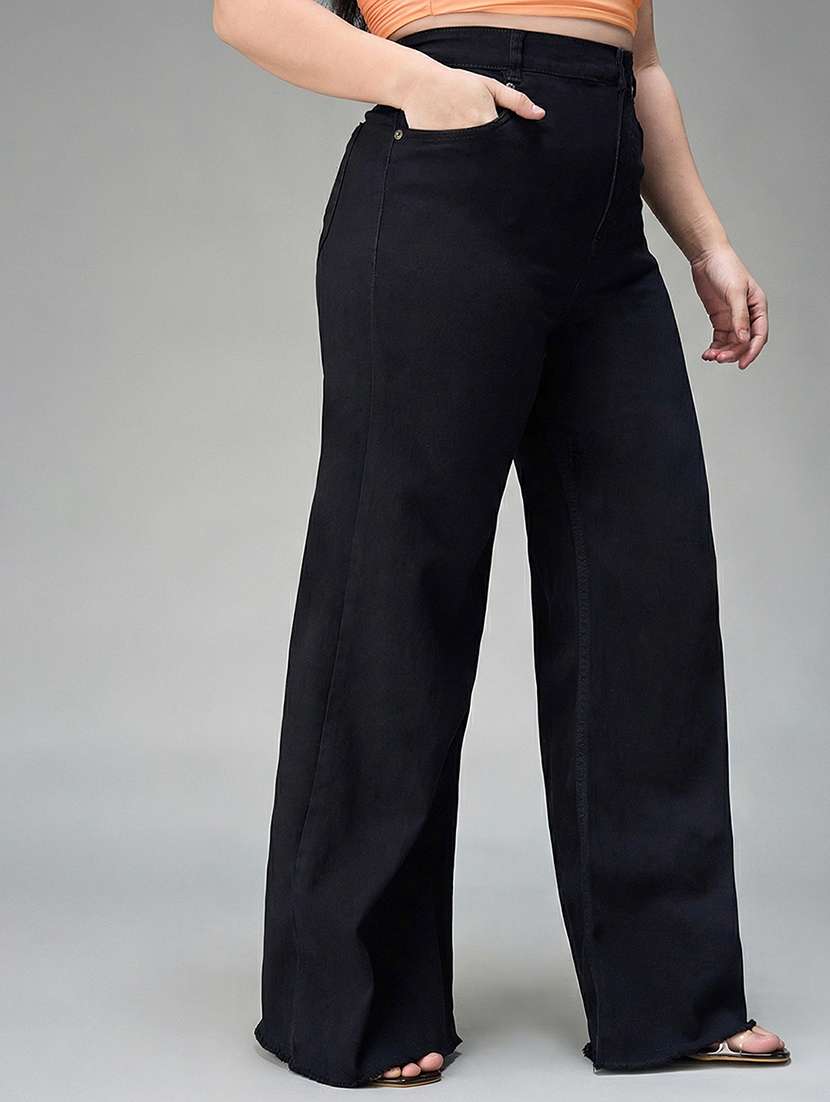 womne plus size solid high rise wide leg jeans - 22362403 -  Standard Image - 1