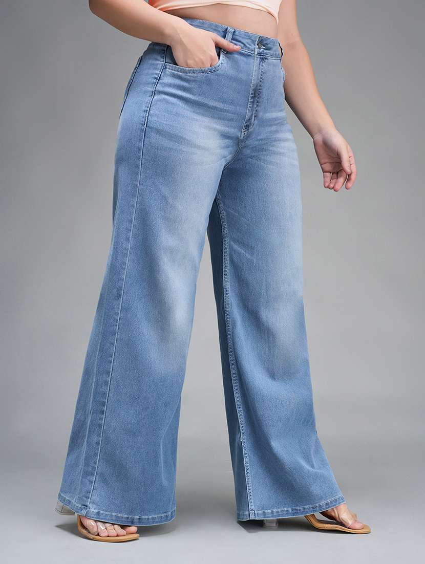 womne plus size solid high rise wide leg jeans - 22362408 -  Standard Image - 1
