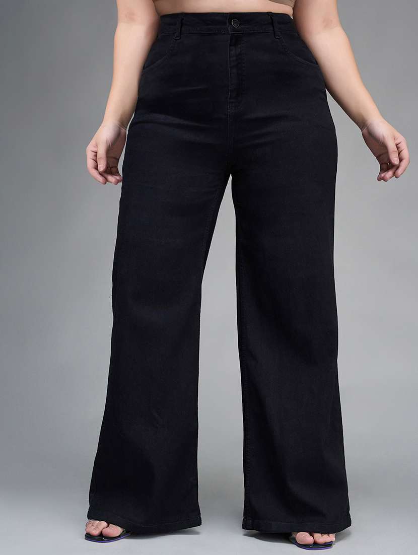 womne plus size solid high rise wide leg jeans - 22362423 -  Standard Image - 1