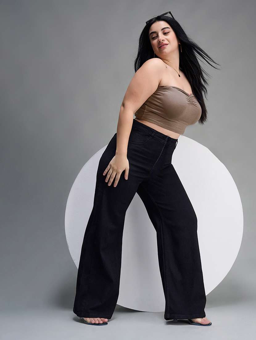 womne plus size solid high rise wide leg jeans - 22362423 -  Standard Image - 4