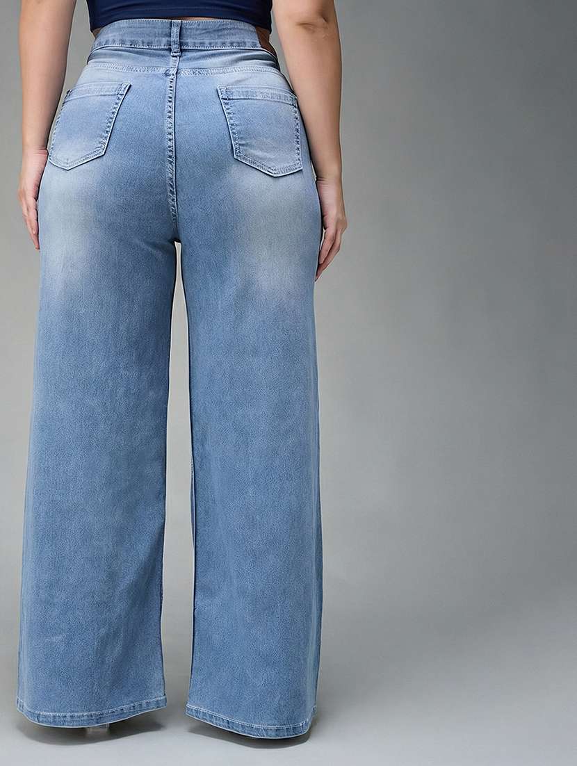 womne plus size solid high rise wide leg jeans - 22362425 -  Standard Image - 1
