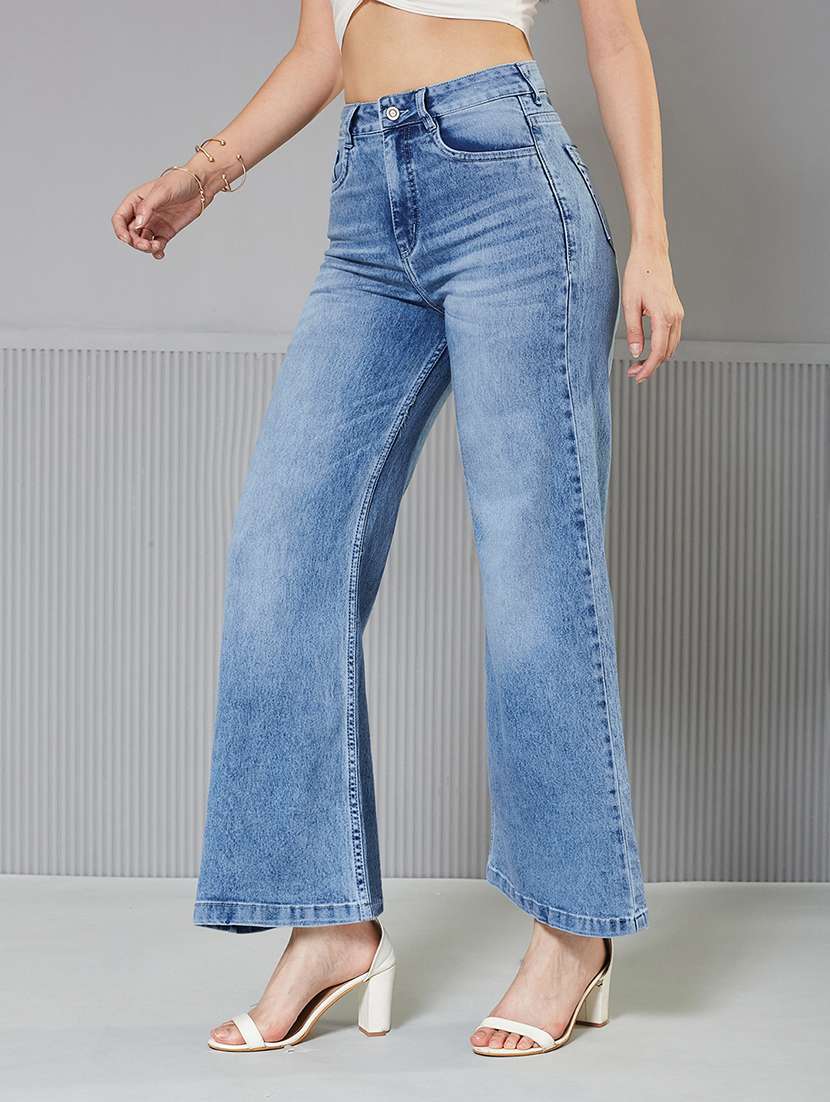 women solid high rise wide leg jeans - 22362431 -  Standard Image - 1