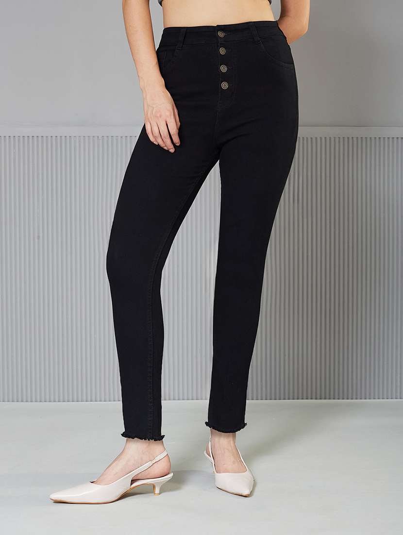 women solid high rise skinny fit jeans
