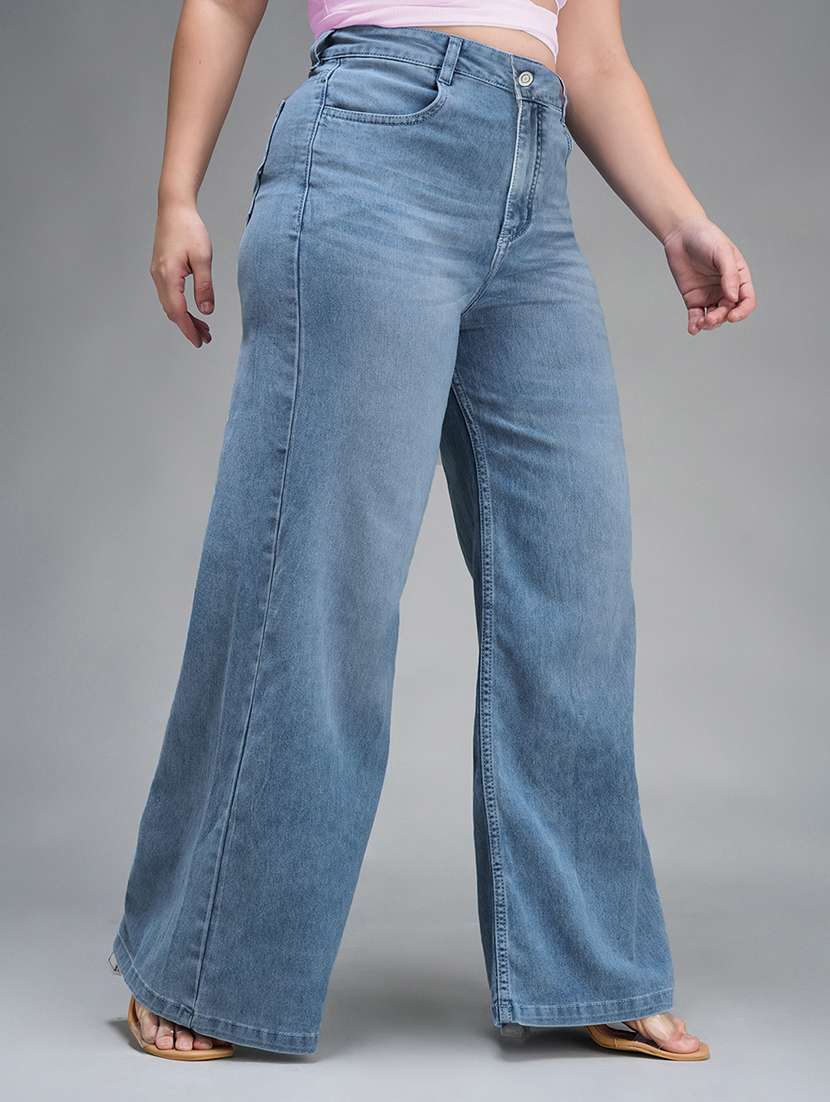 womne plus size solid high rise wide leg jeans - 22362437 -  Standard Image - 1